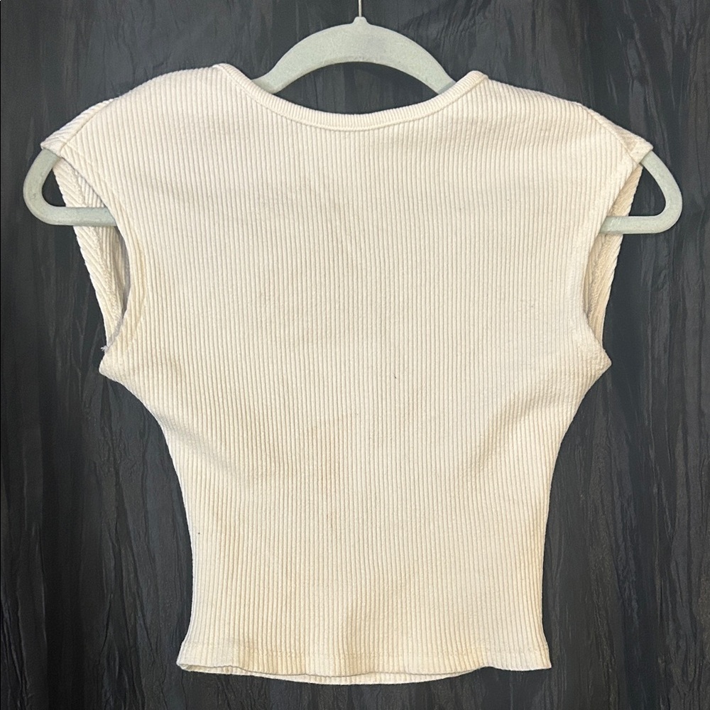 Zara White Ribbed Open Back Top Medium